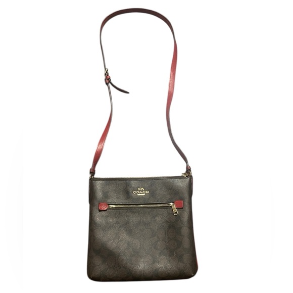 Coach Rowan File Bag - Signature Brown and Red Crossbody - Picture 2 of 15